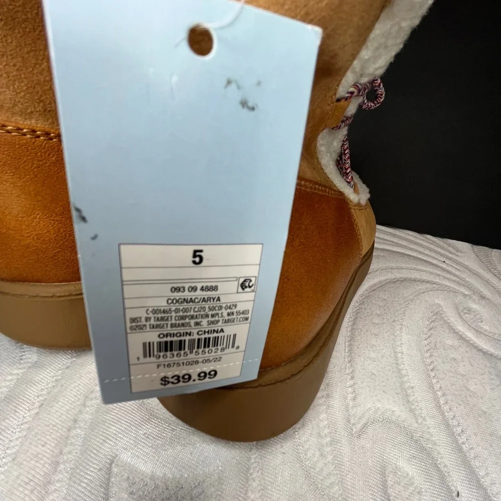 Cat &‎ Jack Arya Kids Cognac Faux Shearling Winter Boots Size 5 NEW